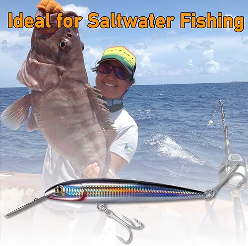 Miniatura 8 de Dr.Fish Minnow Jerkbait - Señuelos de pesca de agua salada de 13-20 pies, 7.5 pulgadas, anzuelos agudos VMC para pesca, señuelos duros para lápices,