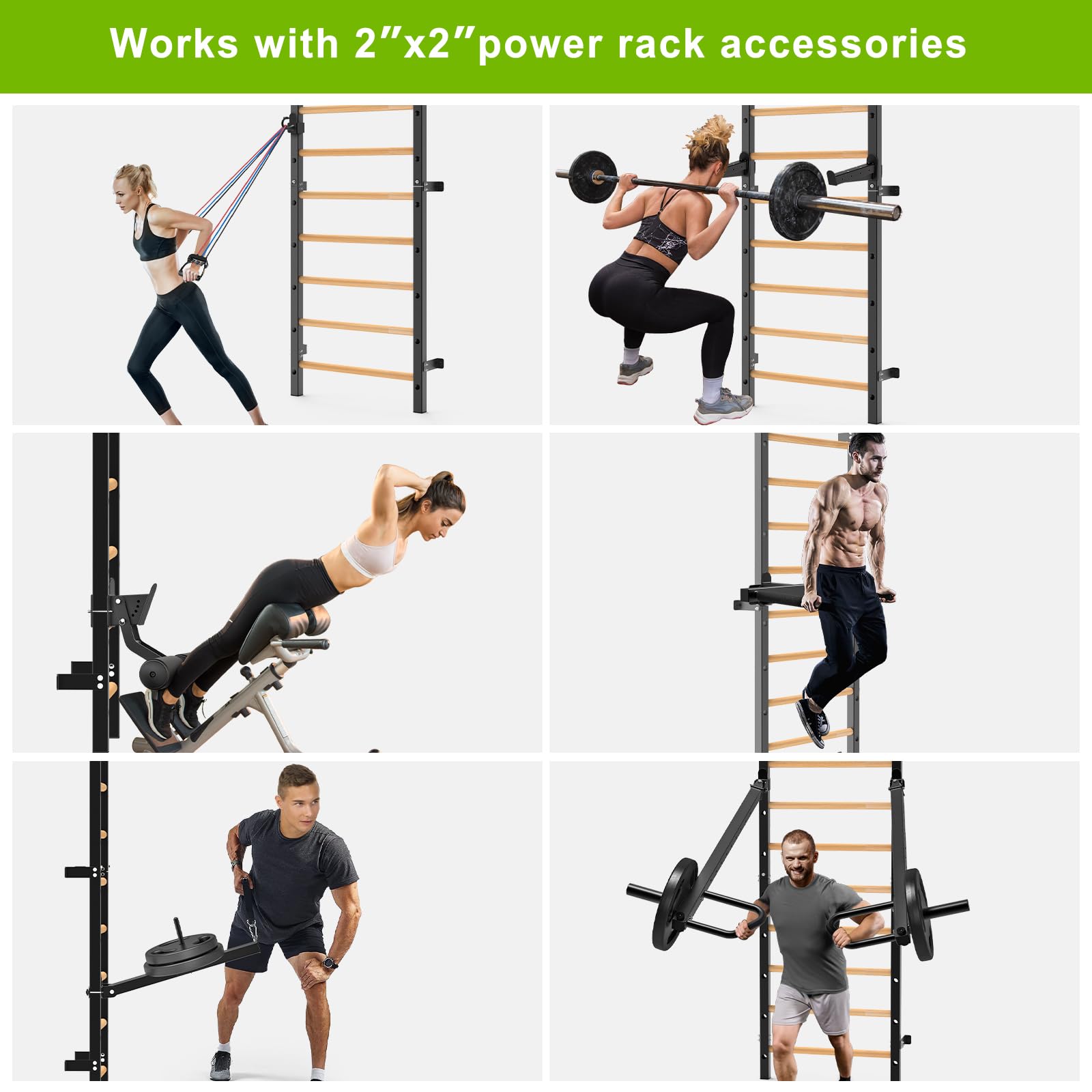 Kipika Turnreck – 5,1 x 5,1 cm schwedische Leiter mit 2,5 cm Loch, wandmontierter Klimmzugstangen-Leiter-Schlingentrainer, Gymnastik-Trainingsreck mit Massivholzgriffen für Zuhause, Wandturnhalle