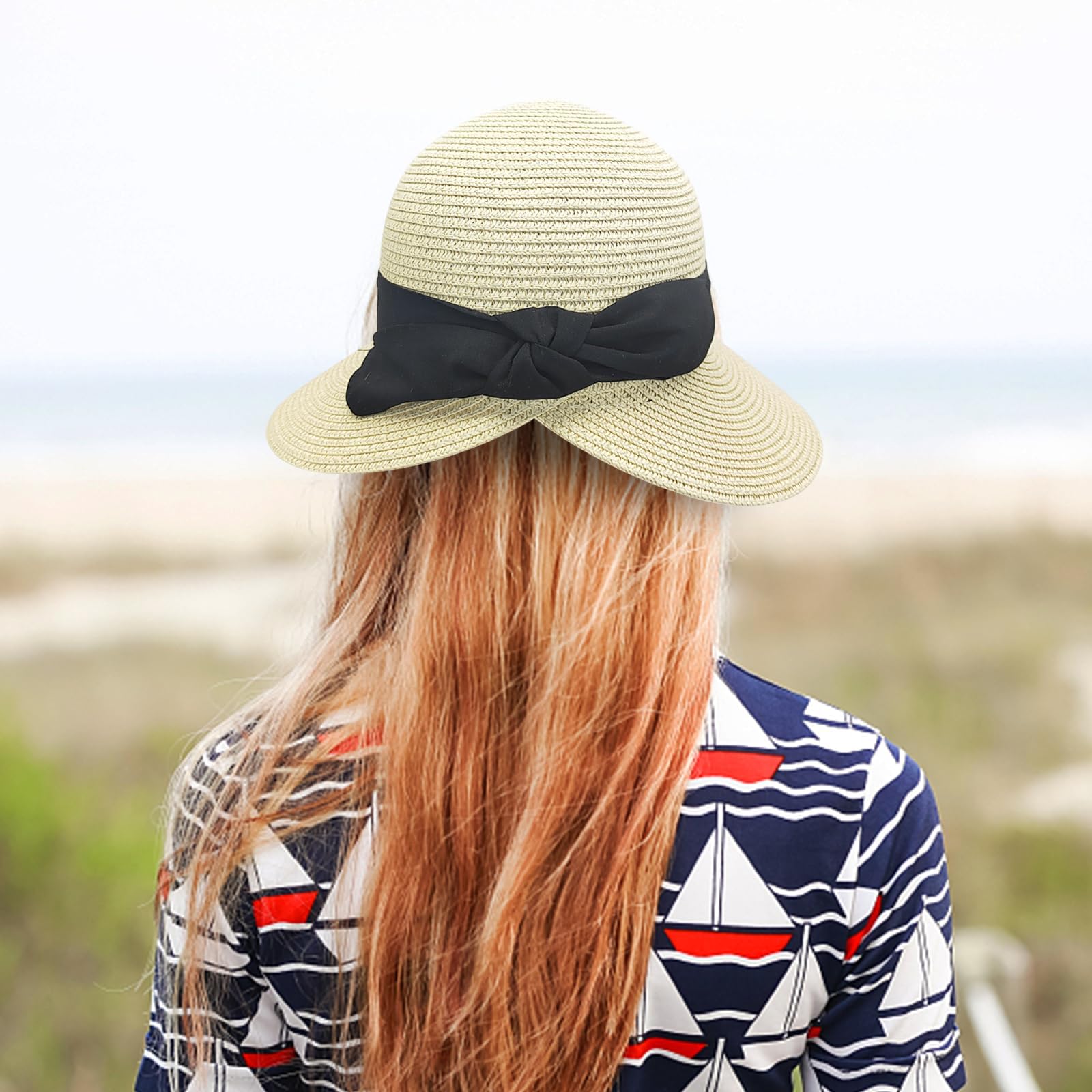 Cappello di paglia da donna, protezione UV, con tesa larga, traspirante, da spiaggia, pieghevole, per viaggi, vacanze