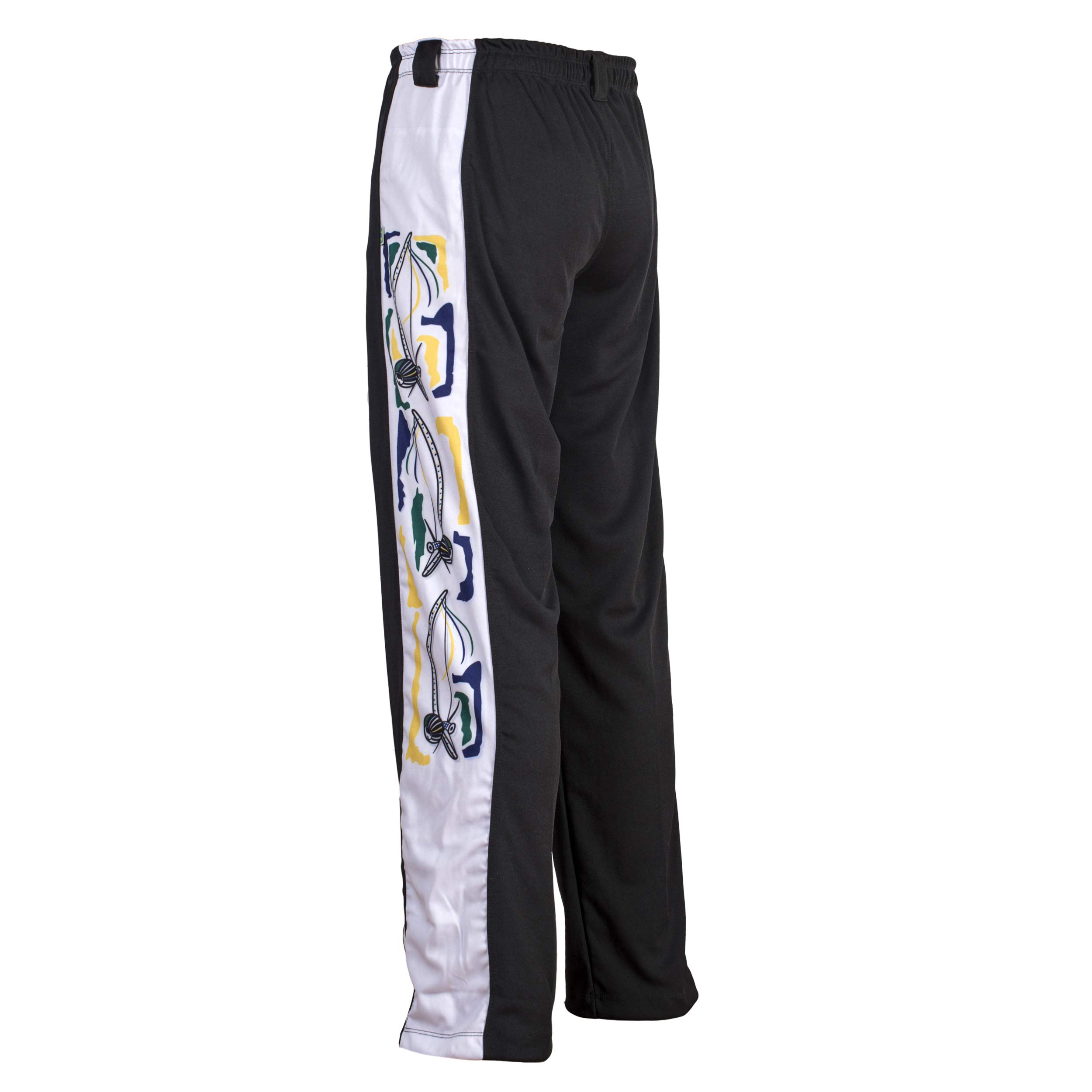 JL Sport Authentic Brazilian Capoeira Martial Arts Unisex's Trousers Black (with Traditional Berimbau in White Along Leg) - M - Image 3