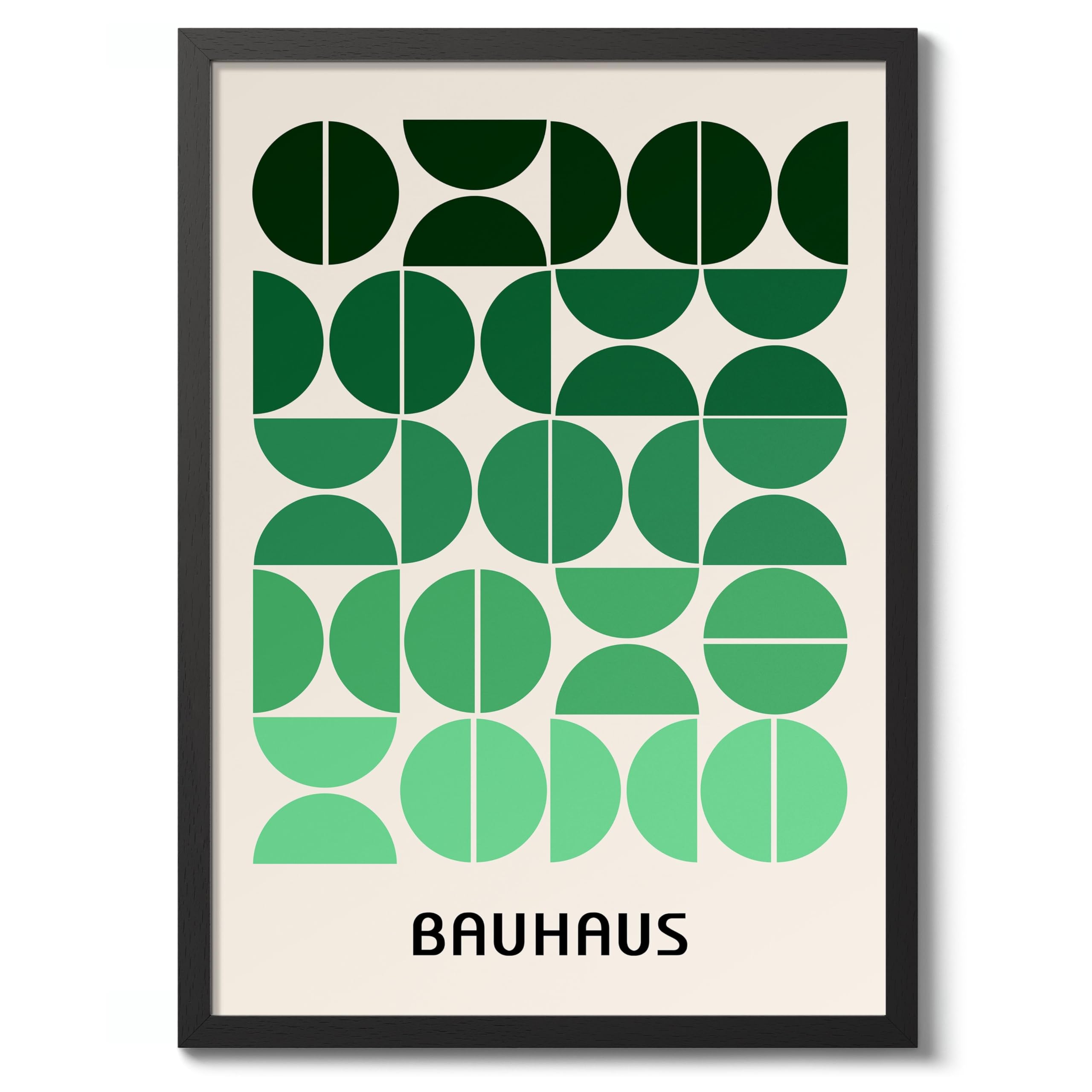 Ombre Green Semi-Circles Bauhaus Poster Mid Century Modern Wall Decor Print, Abstract Geometric Wall Art Boho Abstract Artwork Architecture, Archival Matte, A1 (Black Frame) - 84.1x59.4cm