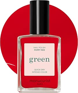 Manucurist Green Quick Dry Nail Polish Poppy Red - Bright Orangey Red Nail Polish - 9-Free, Plant-Based and Vegan - Non Toxic - Natural Classic - Nails Care - Manicure - Made in France - 0.5 fl oz