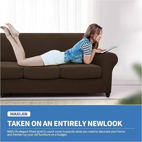 Miniatura 3 de MAXIJIN funda para sofá de 4piezas, para sofás de 3plazas, muy elástica, no se desliza, para perros, para mascotas, protector elástico de muebles de