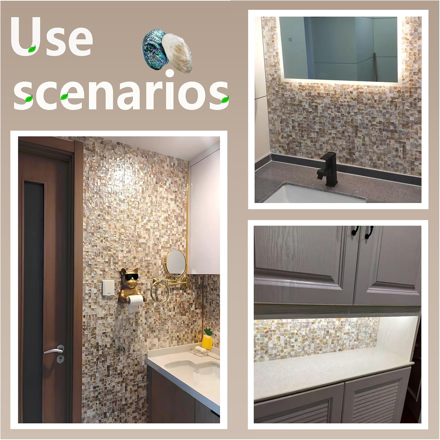 Mother of Pearl backsplash Peel and Stick Tile, Phantom Color, 6 Sheets