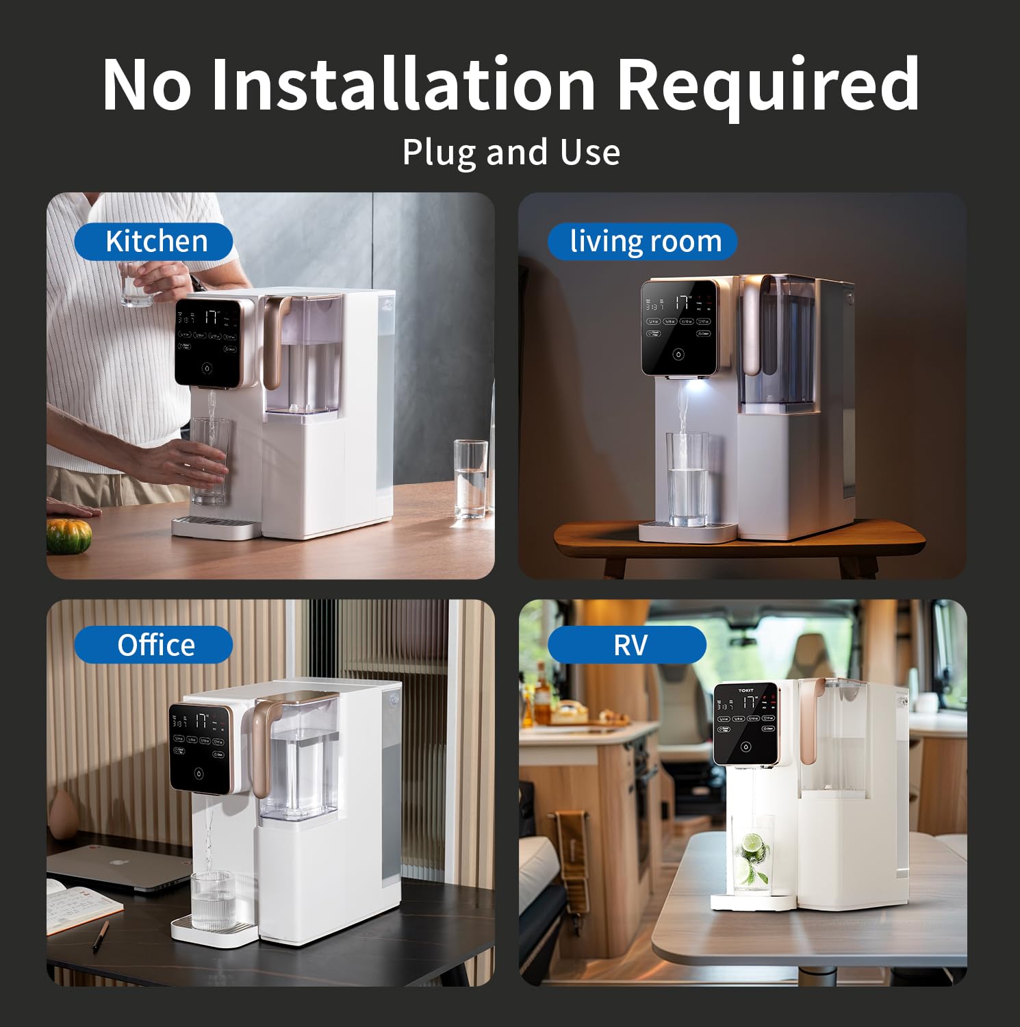 TOKIT T1 Reverse Osmosis Water Filter Countertop, NSF/ANSI 58, RO Whole House Water Filter System with Alkaline Remineralization Filter, No Installation