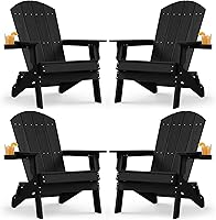 Vista 10 de YEFU Silla Adirondack, silla Adirondack de plástico de gran tamaño, sillas plegables para exteriores con soporte para tazas, silla de césped
