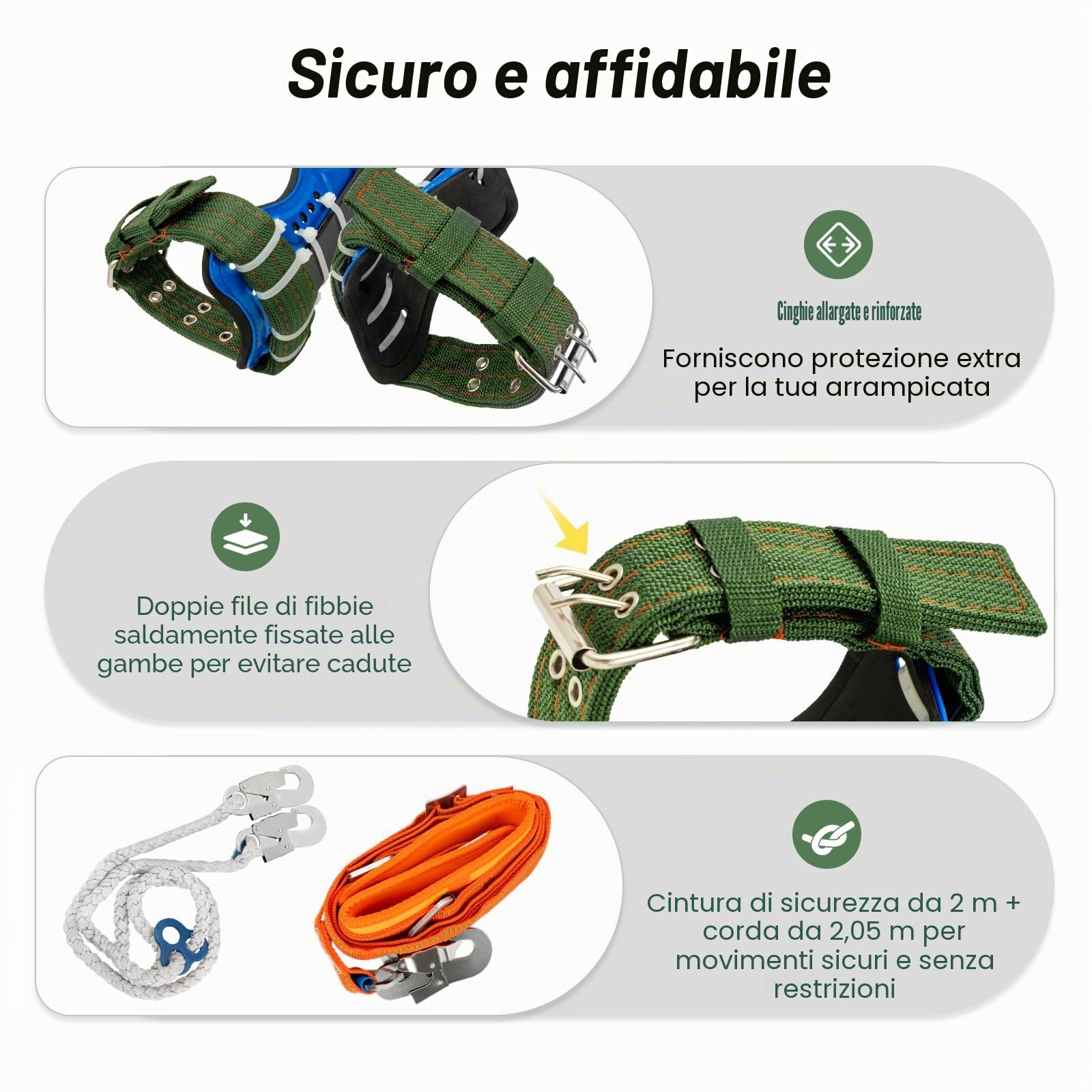 Set di attrezzi per arrampicata sugli alberi, 1 paio di attrezzature per arrampicata sugli alberi, corda di ritenzione, ramponi, picchi, attrezzi per arrampicata con nastro di sicurezza