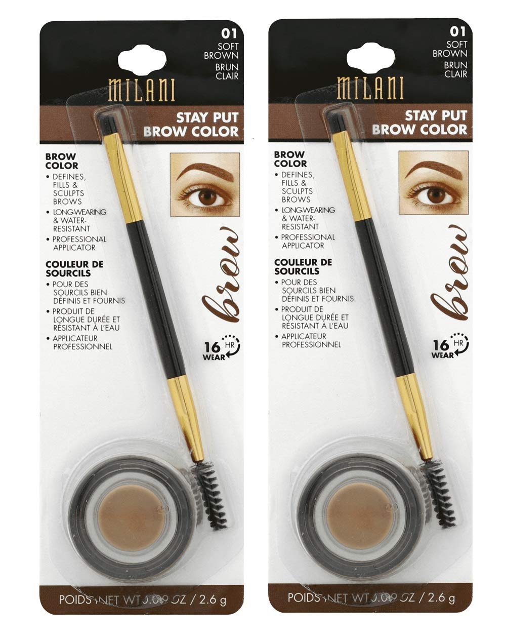 Pack of 2 Milani Stay Put Brow Color, Soft Brown (01)