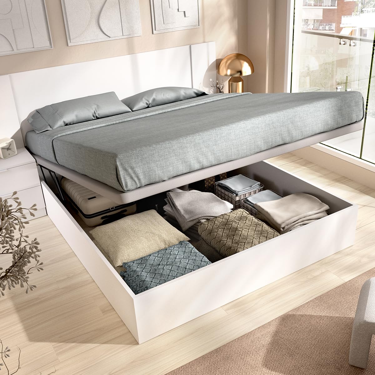 DEKIT Grupo RIMOBEL - Cabezal Cama len con 2 MESITAS Y CANAPÉ Nest Recto 150CM - 96x251x197cm