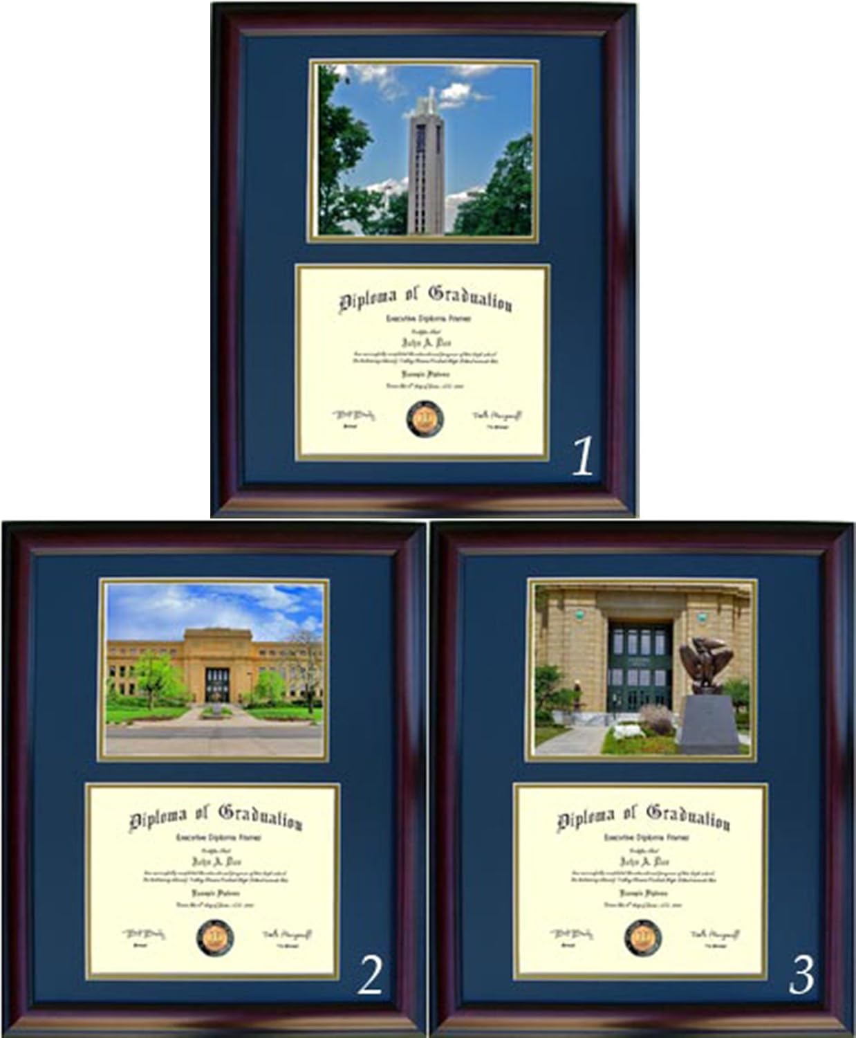Kansas Diploma Frame - Photo Option #3 - Walnut Frame