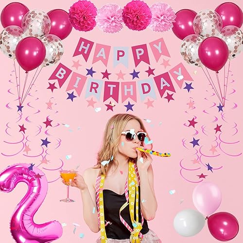 Miniatura 2 de Decoraciones de cumpleaños número 16 para niñas, suministros de globos rosados de feliz cumpleaños que incluyen 16 globos de números rosas,