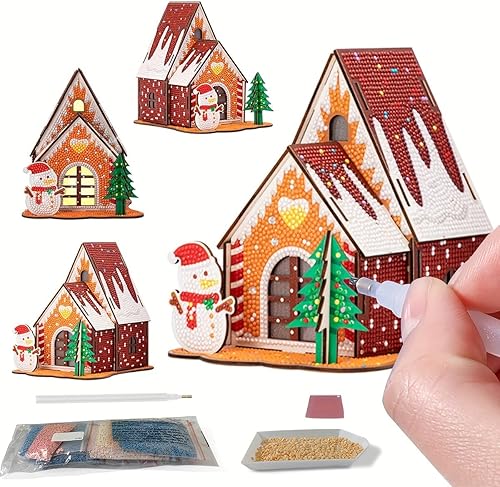 Miniatura 4 de MOYFACE Decoración de casa de Navidad, kits de pintura de diamantes para niños, casas de pueblo de Navidad, edificio para niños de 8 a 12 años, casa