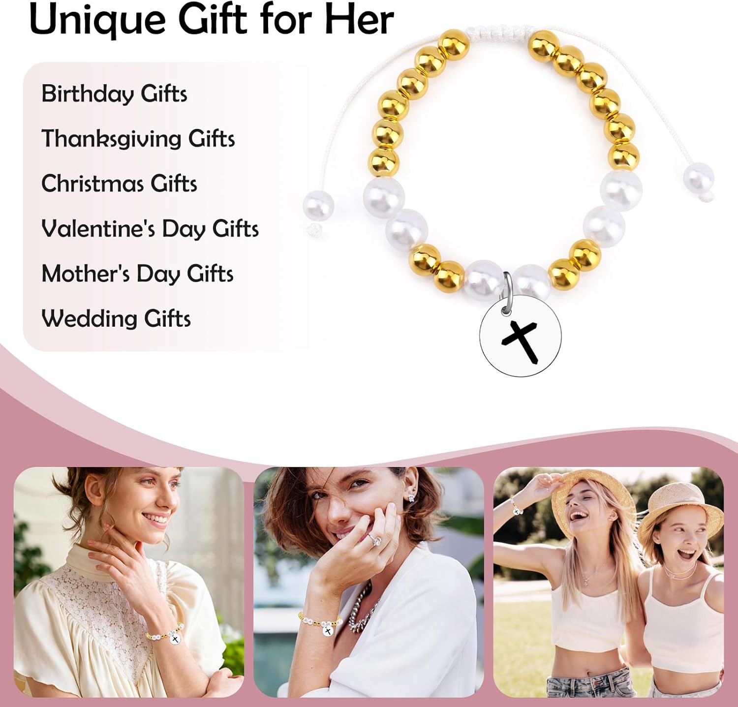 Mwphuy Christian Baptism Gifts for Women Friend Religious Bracelet Jewelry Baptism Communion Confirmation Gifts for Women Daughter Granddaughter Beaded Bracelet Christmas Birthday Gift - Image 6