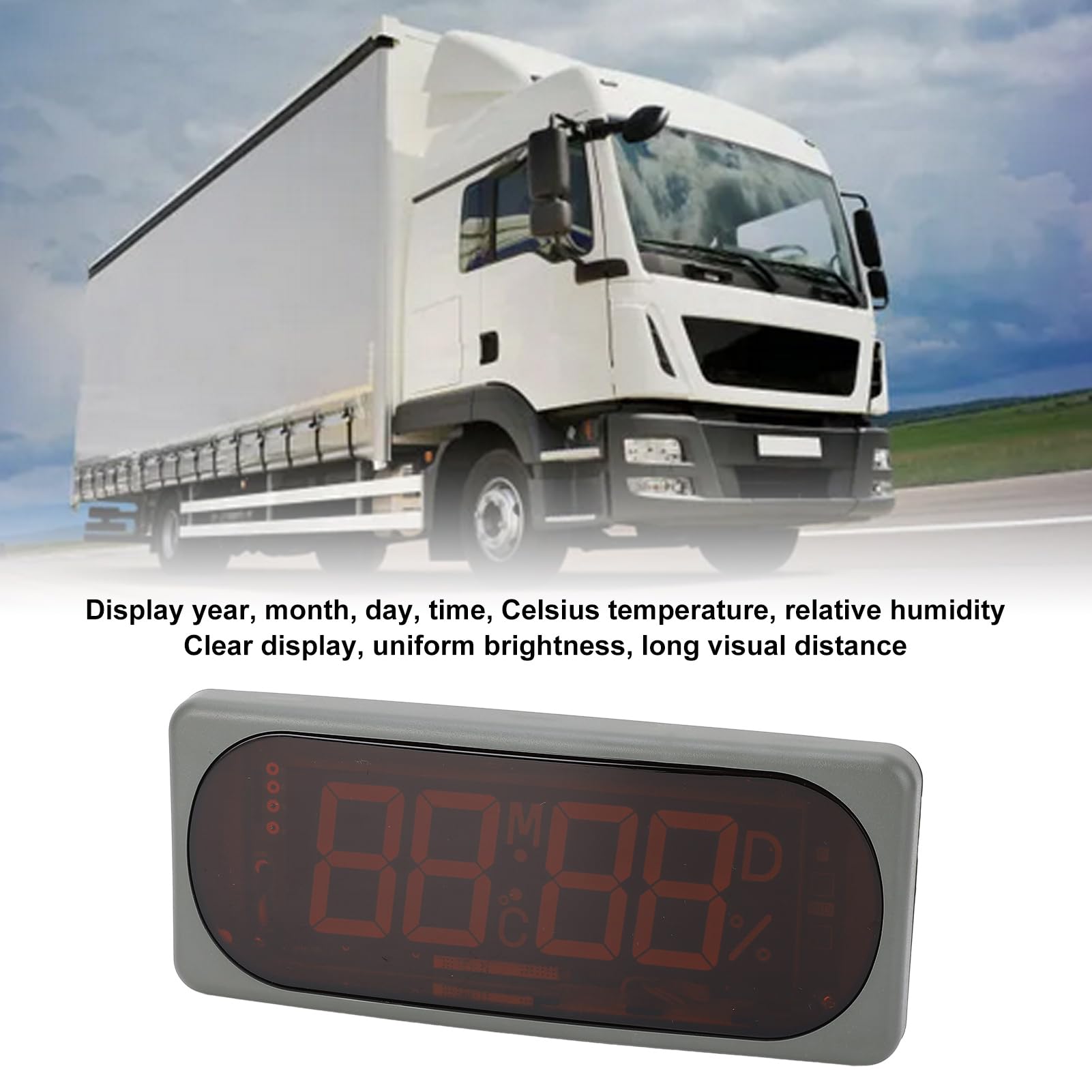 Reloj digital para automóvil con pantalla de temperatura y humedad, higrotermógrafo electrónico para vehículos, alimentado por 24 V CC, muestra año, mes, día y hora, montaje empotr