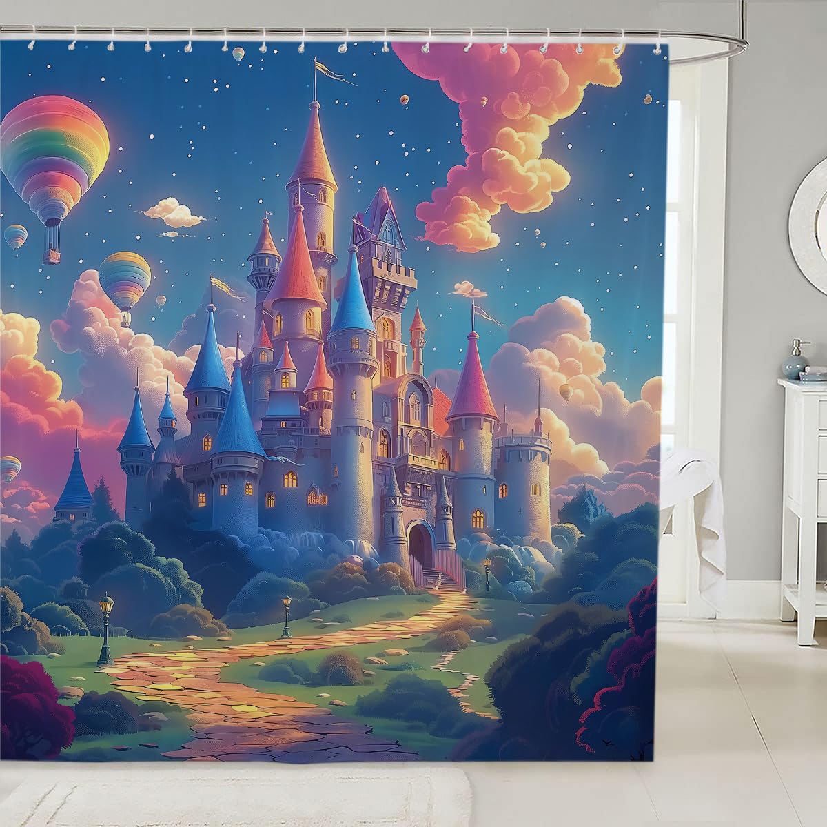 Princess Castle Shower Curtain for Bathroom Fairy Tale World Cartoon Magic Manor Printed waterproof fabric shower curtain for bathroom home decoration Shower Curtain Set for Bathroom 70 x 70 Inch