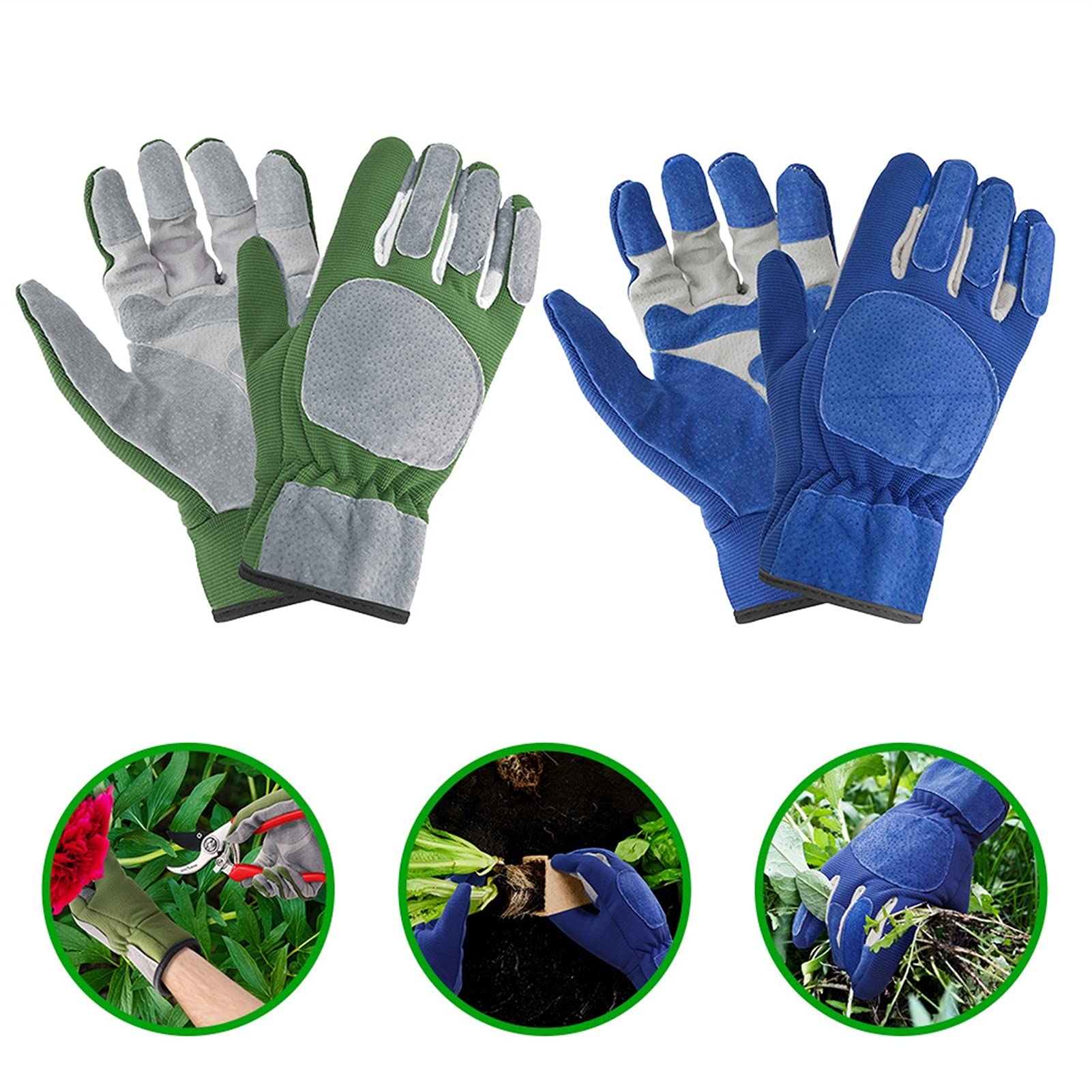 Guantes de trabajo Guantes de trabajo 2pcs Guantes de jardín Guantes de cuero transpirables antideslizantes Quick Fácil de cavar y plantar para la excavación de herramientas de jardín Guantes protecto