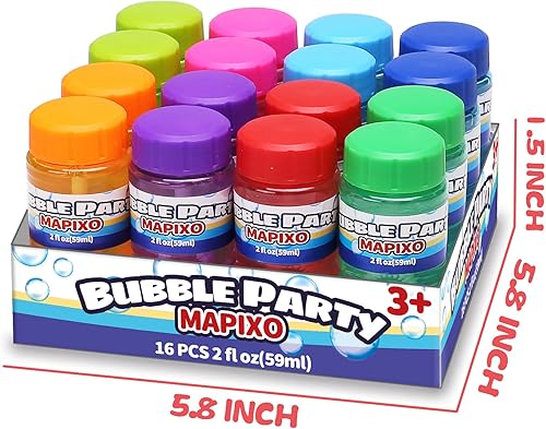 Miniatura 4 de Paquete de 16 burbujas para recuerdos de fiesta de niños, botella de burbujas con varita unida a la tapa, juego de burbujas de 8 colores a granel