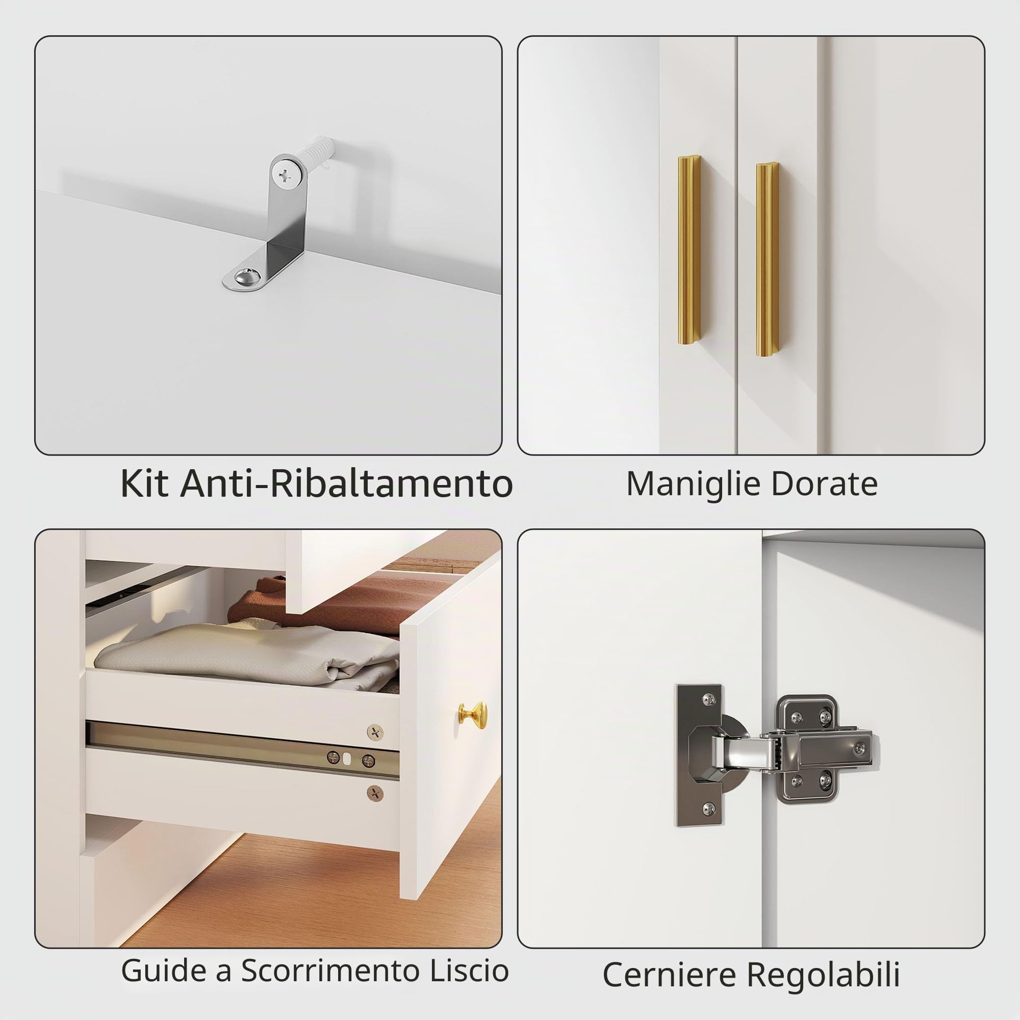 HOMCOM Armadio Moderno con Specchio 80x50x180cm Bianco