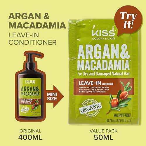 Miniatura 2 de KISS Color & Care Argán y Macadamia para cabello natural seco y dañado, paquete de 3 unidades de acondicionador sin enjuague