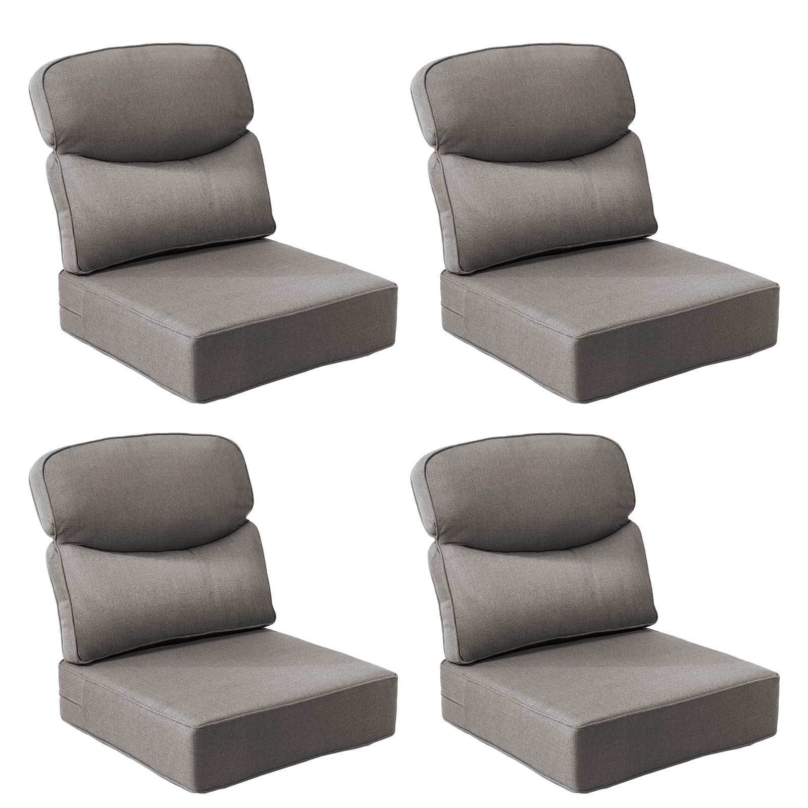 Outdoor Cushion Set for Patio Furniture, UV Resistant, Water Resistant - 6 Inch Thick Dual Layer Back Support Cushions– 24x24 Inch Patio Seat Covers for Chair/Sofa/Couch | Grey | 4-Pack |