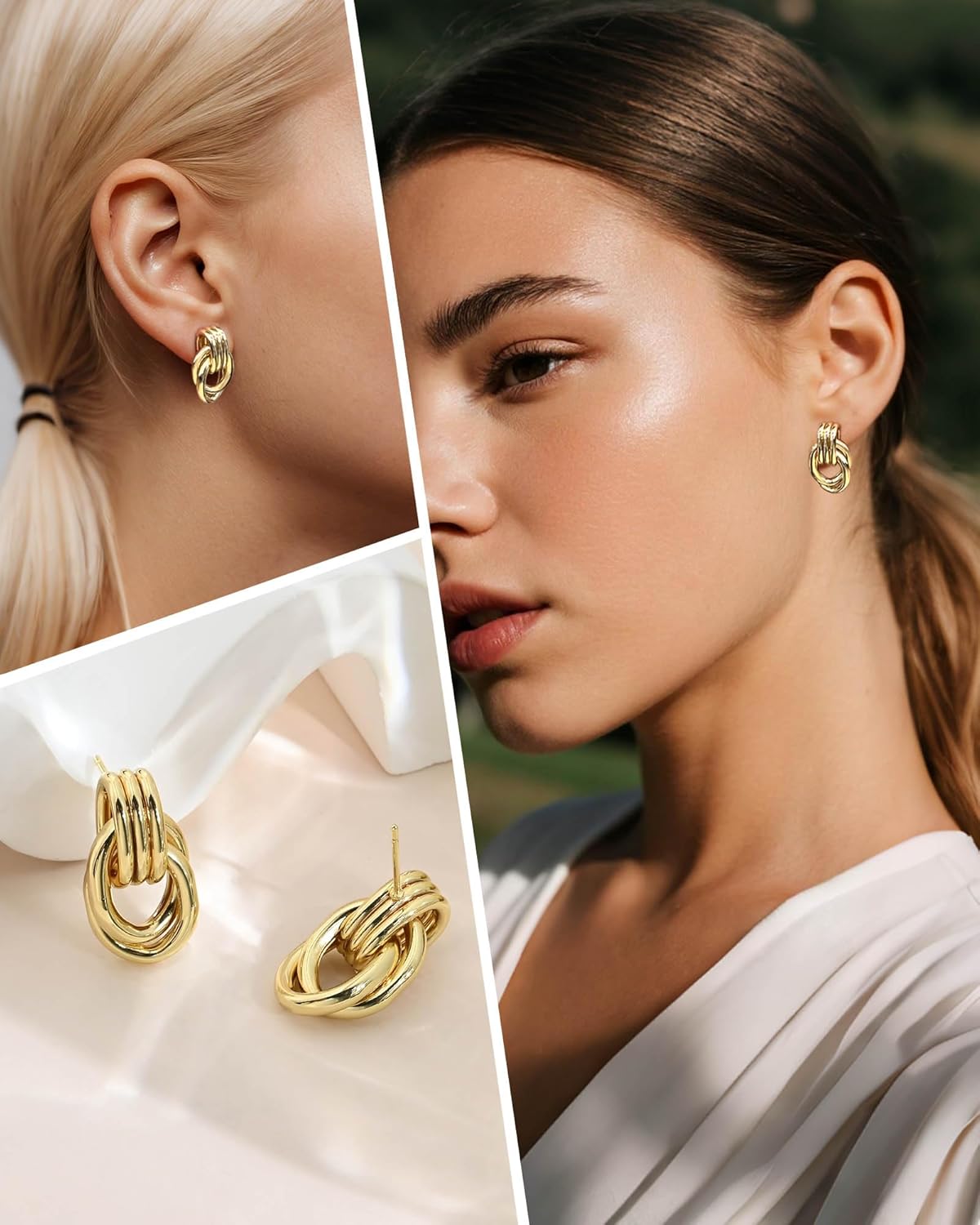 Hypoallergenic 14K Gold Plated Knot Earrings for Women, Chunky Gold Plated Drop Dangle Earrings Lightweight Fashion Geometric Jewelry Gifts for Women Trendy - Image 4