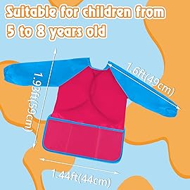 Zkptops Kid Art Smocks Waterproof Kids Painting Aprons Toddler Art Smock Kids Paint Smock with Long Sleeve 3 Roomy Pockets for Age 3-7 Years(Pink)
