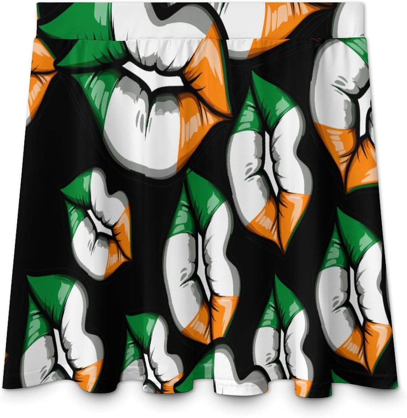 St.Patricks Day Irish Flag Lips Women Tennis Skirt Print Golf Skirts Mini Casual Workout Skorts