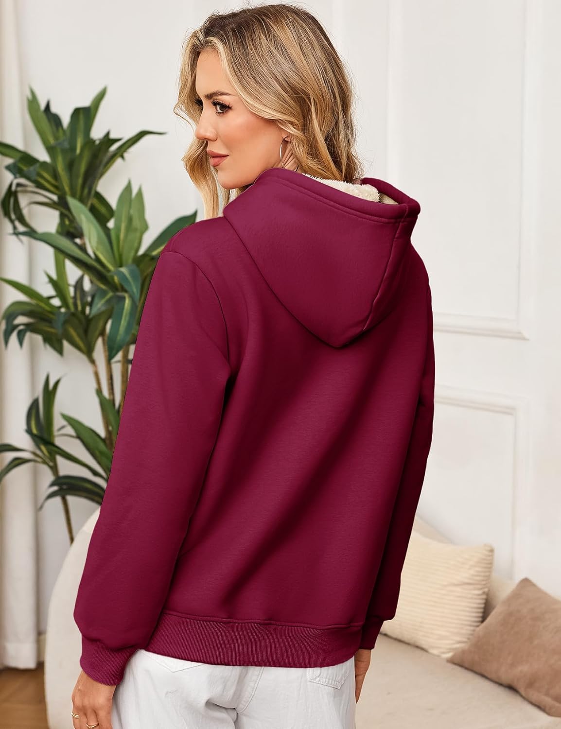 Flygo Women's Sherpa Fleece Lined Hoodie Winter Warm Thermal Heavyweight Plain Pullover Thicken Sweatshirt Tops with Pockets - Image 4