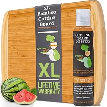 Extra Large Bamboo Cutting Board and Food Grade Oil Spray by Greener Chef