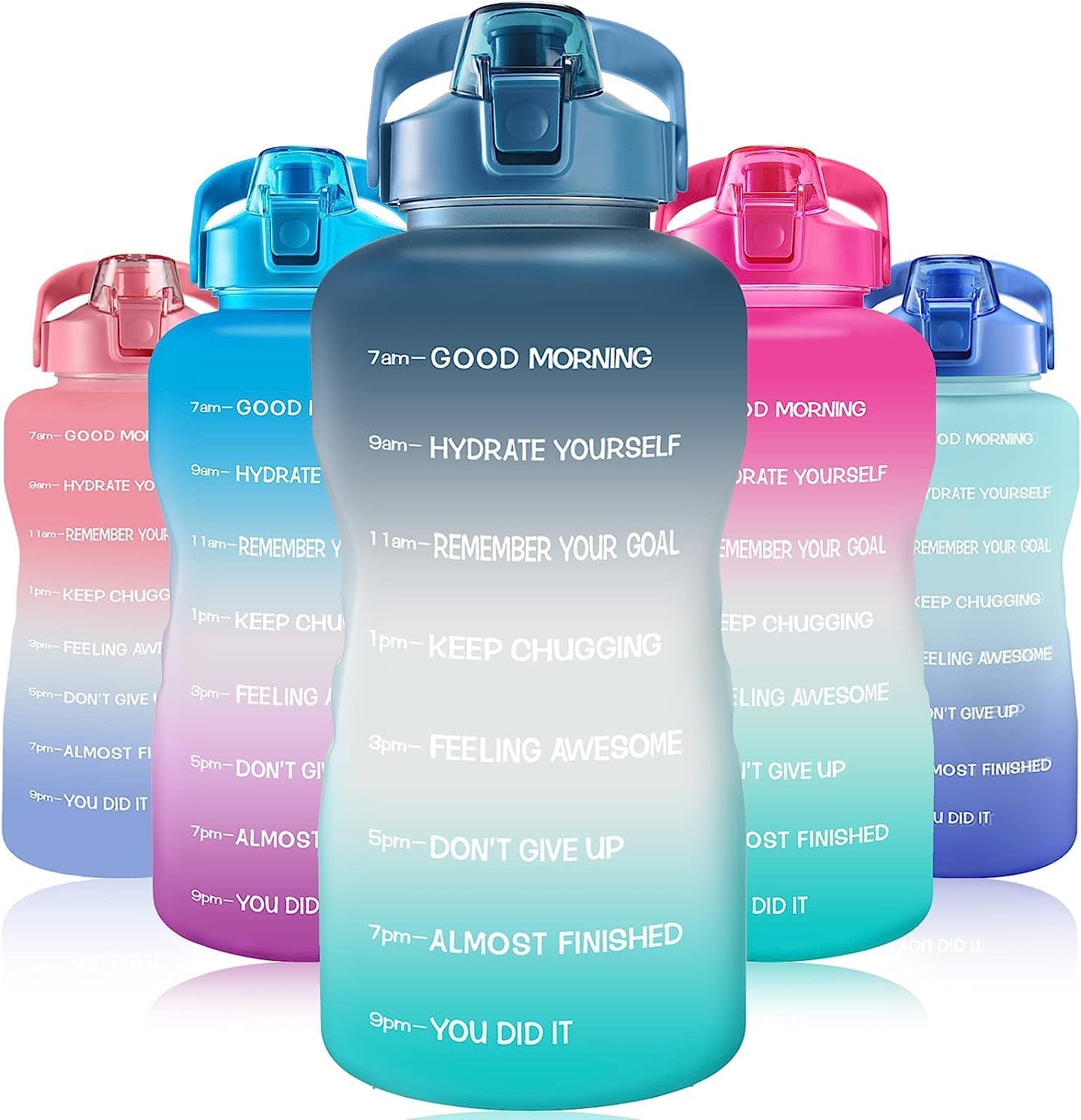 Gallon water bottle with motivational time marker, bpa free, ideal for Camping Sports Workouts Gym and Outdoor Activity (purple) 2.2L/ 77oz LARASHINE