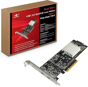 Vantec Dual Port USB 3.2 Gen2x2 2x20Gbps Type C PCIe Host Card, 15Watts per Port, PCIe v2.0 x8, Two USB C Dedicated Ports UGT-PCE340C