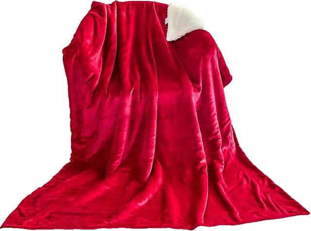 Super soft Winter Warm Reversible Microfiber Sherpa Bed Blanket Fluffy comfort cover lightweight Travel Couch-chair throw Blankets (Single/Travel(130cm x 150cm), Burgundy/White)