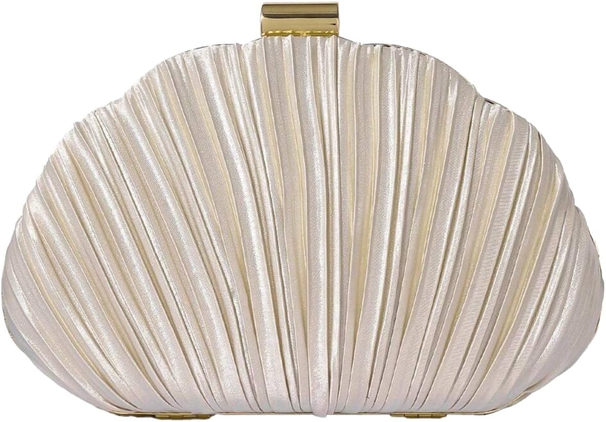 Women's Shell Clutch Purse Shoulder Crossbody Seashell Bag, Adjustable Metallic Chain Evening Bag for Wedding Party