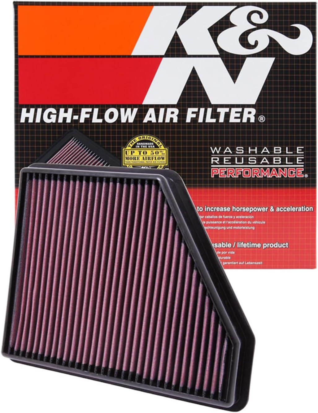 K&N Engine Air Filter: High Performance, Premium, Washable, Replacement Fits 2010-2015 Chevy Camaro, Camaro SS, ZL1, 33-2434