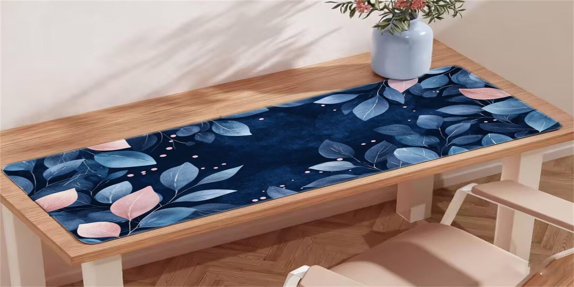 Podkładka pod mysz, podkładka pod mysz do gier XXL 1000x500, stabilna kontrola, niebieskie liście podkładka pod mysz podkładka pod mysz, zszyte krawędzie antypoślizgowa gumowa podstawa, akcesoria
