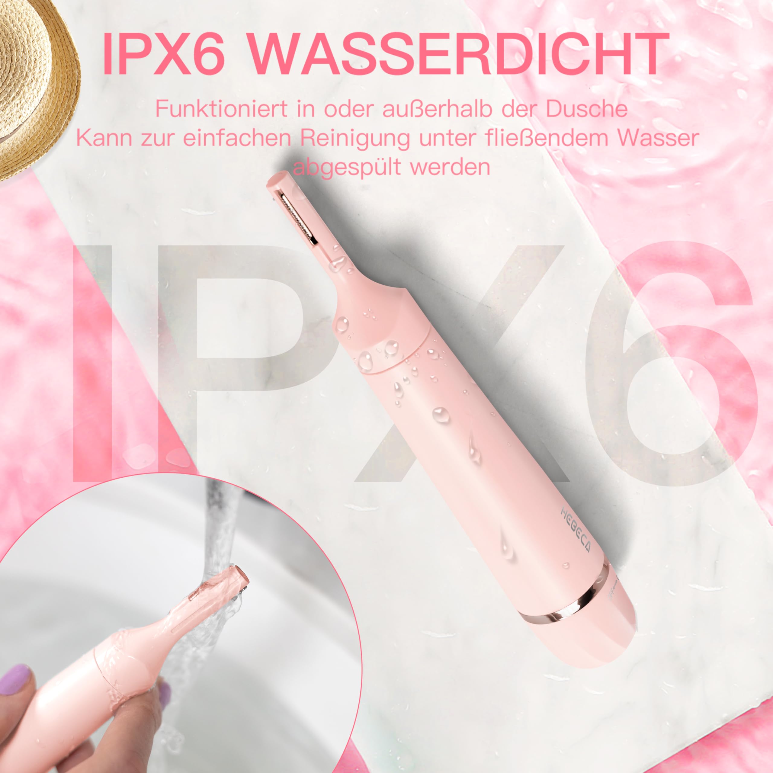 HEBECA Nasenhaartrimmer für Frauen 3-in-1 Elektrische Gesichtsharentfernung Wiederaufladbare Augenbrauenrasierer Elektrisch Portble Wasserdichte Gesichtsrasierer Rasierer (Rosa)