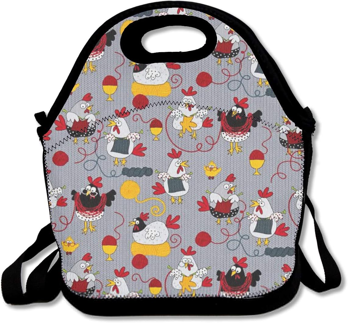 Red Chickens Grey Home Portable Insulated Lunch Bag Tote