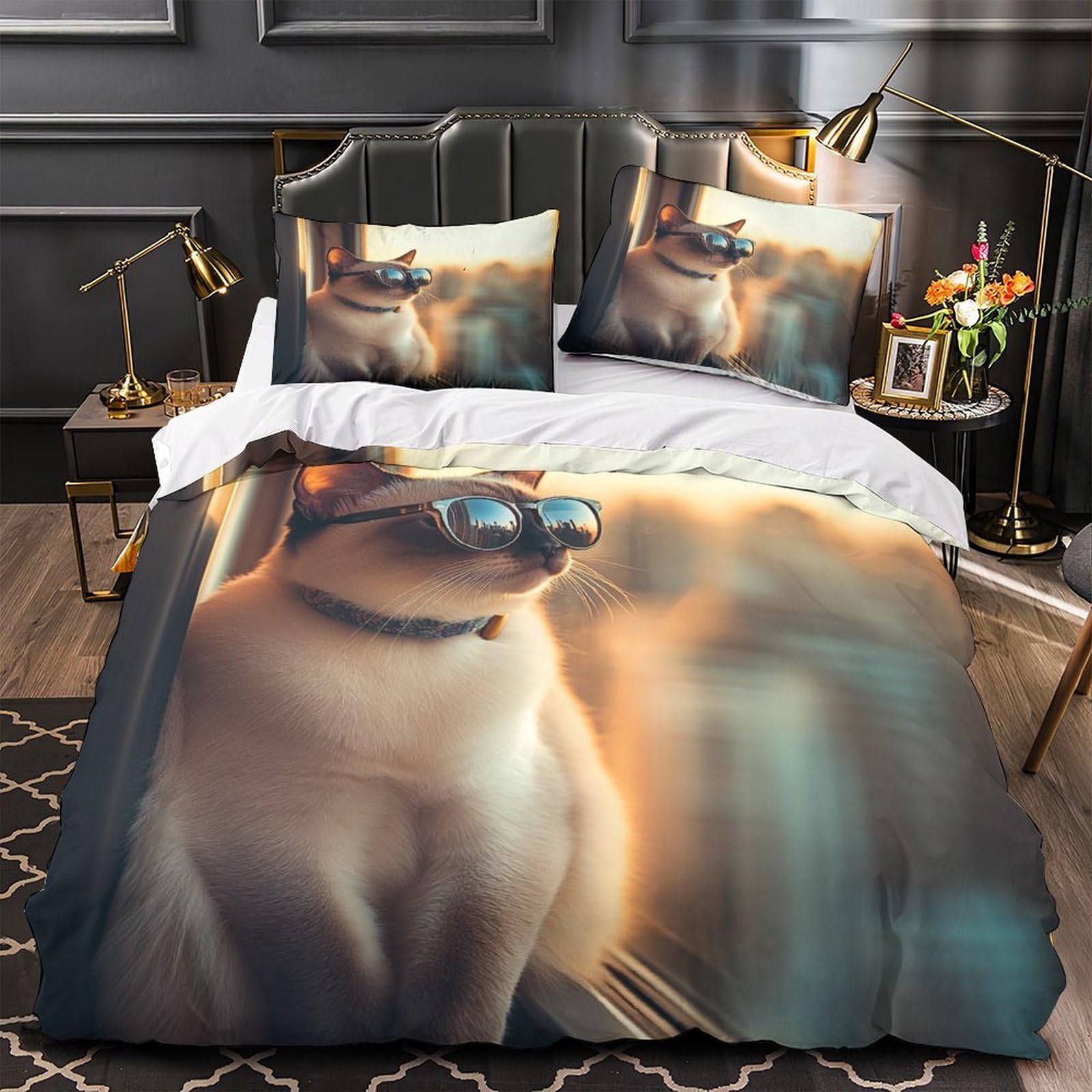 Housse de couette chat déco chambre enfant style urbain super king