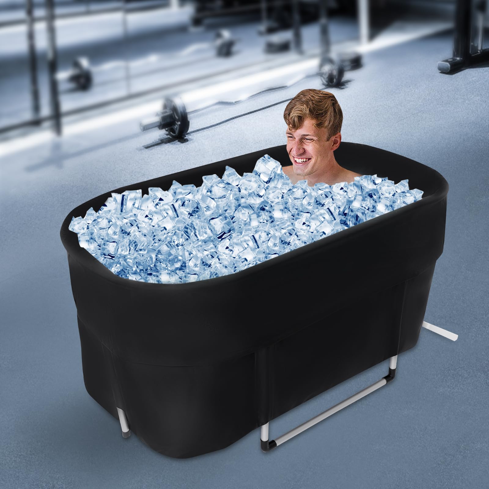 Bañera portátil de 150 kg, capacidad de carga para remojar, baño de hielo, 115 x 57 x 55 cm, tubo de desagüe de suelo, aislamiento de 6 capas, 32-122 °F, ideal para el hogar, relajación, autocaravana