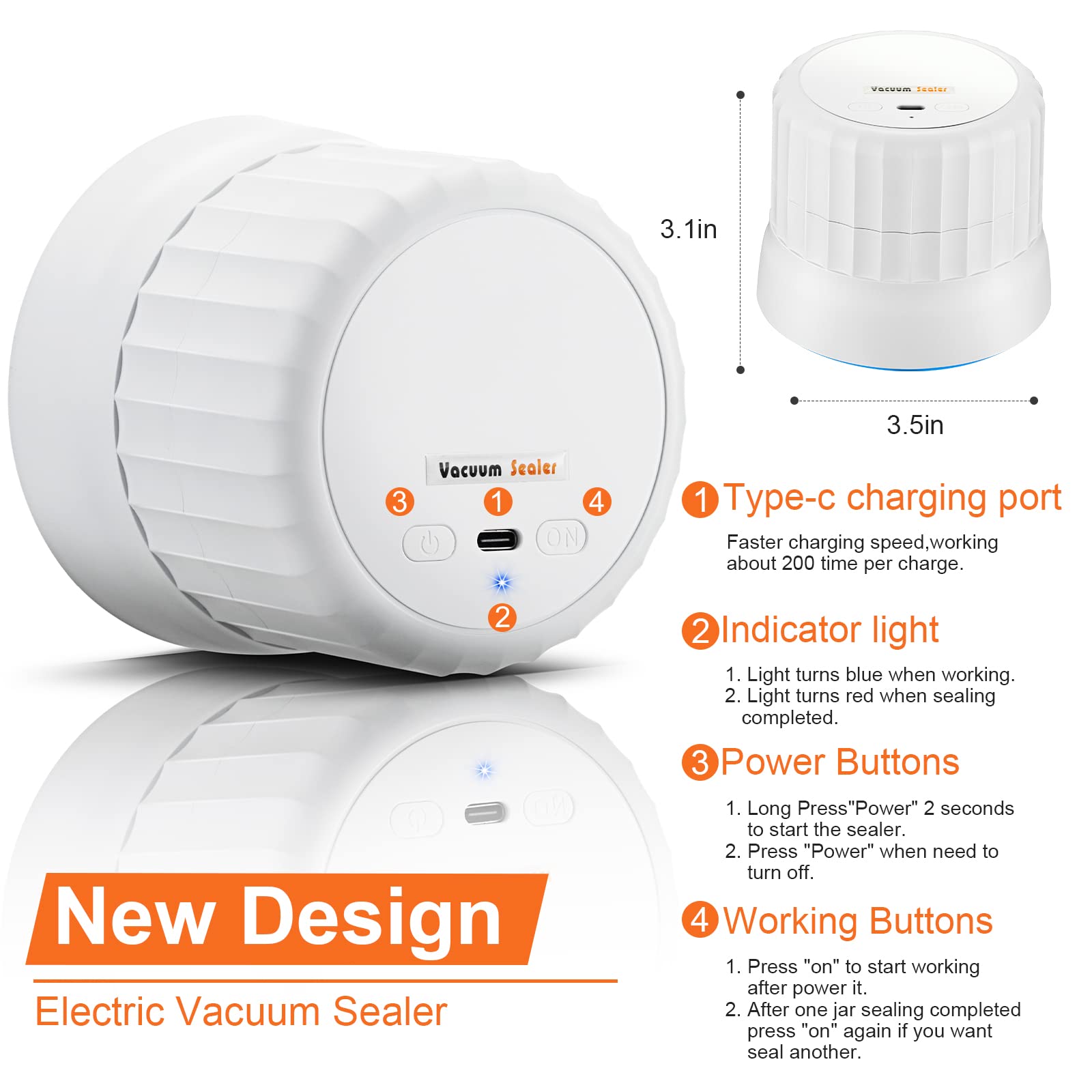 Machine à Mettre Sous Vide Pour Bocaux Mason - Scellant Rechargeable Portable - Compatible Bouche Régulière Et Large