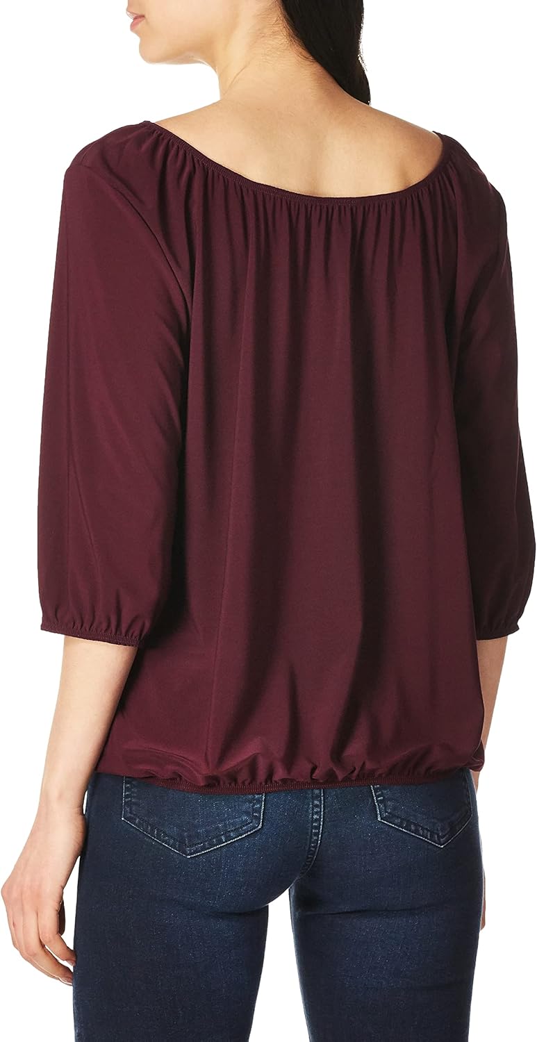 Star Vixen Womens 3/4 Sleeve Peasant Elastic-Hem Keyhole-tie Top - Image 2