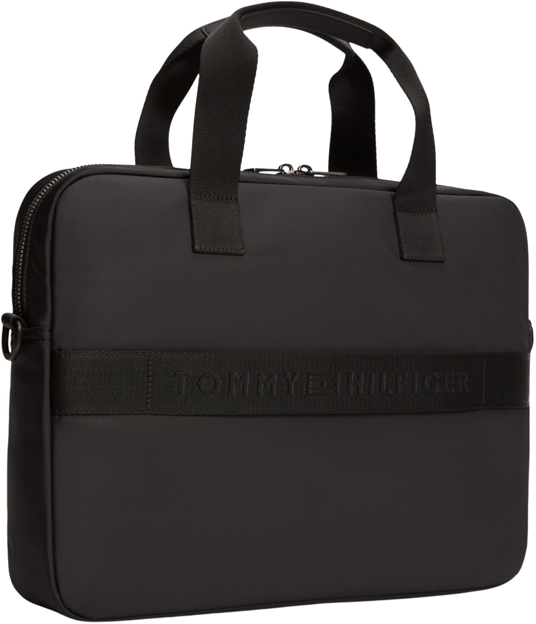 Tommy Hilfiger Herren Laptoptasche Repreve mit abnehmbarem Schultergurt, Schwarz (Black), Einheitsgröße