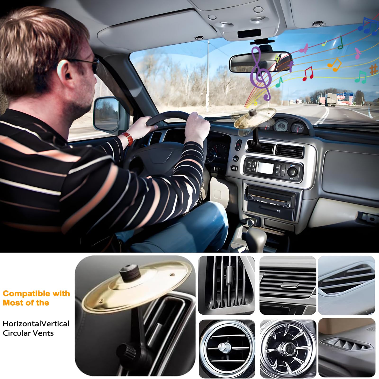 Car Cymbal, Car Cymbal Air Vent, Car Symbol Drum Air Vent, Crash Dash Board Cymbal Drum Symbol, Mini Drum Crash Cymbal for Car Vent (Gold)