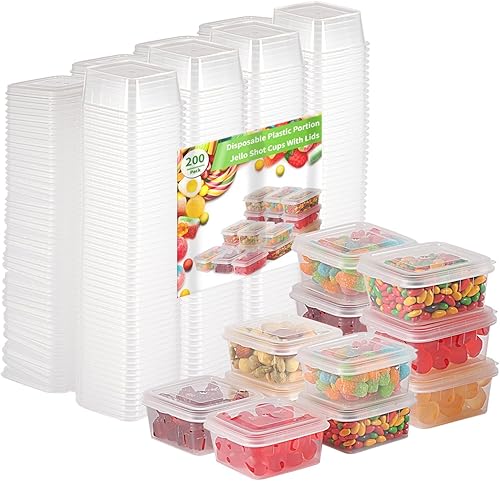 RIKICACA Recipientes de 4 onzas y 2 onzas con tapas (paquete de 200), pequeños recipientes de plástico para condimentos con tapas, vasos de