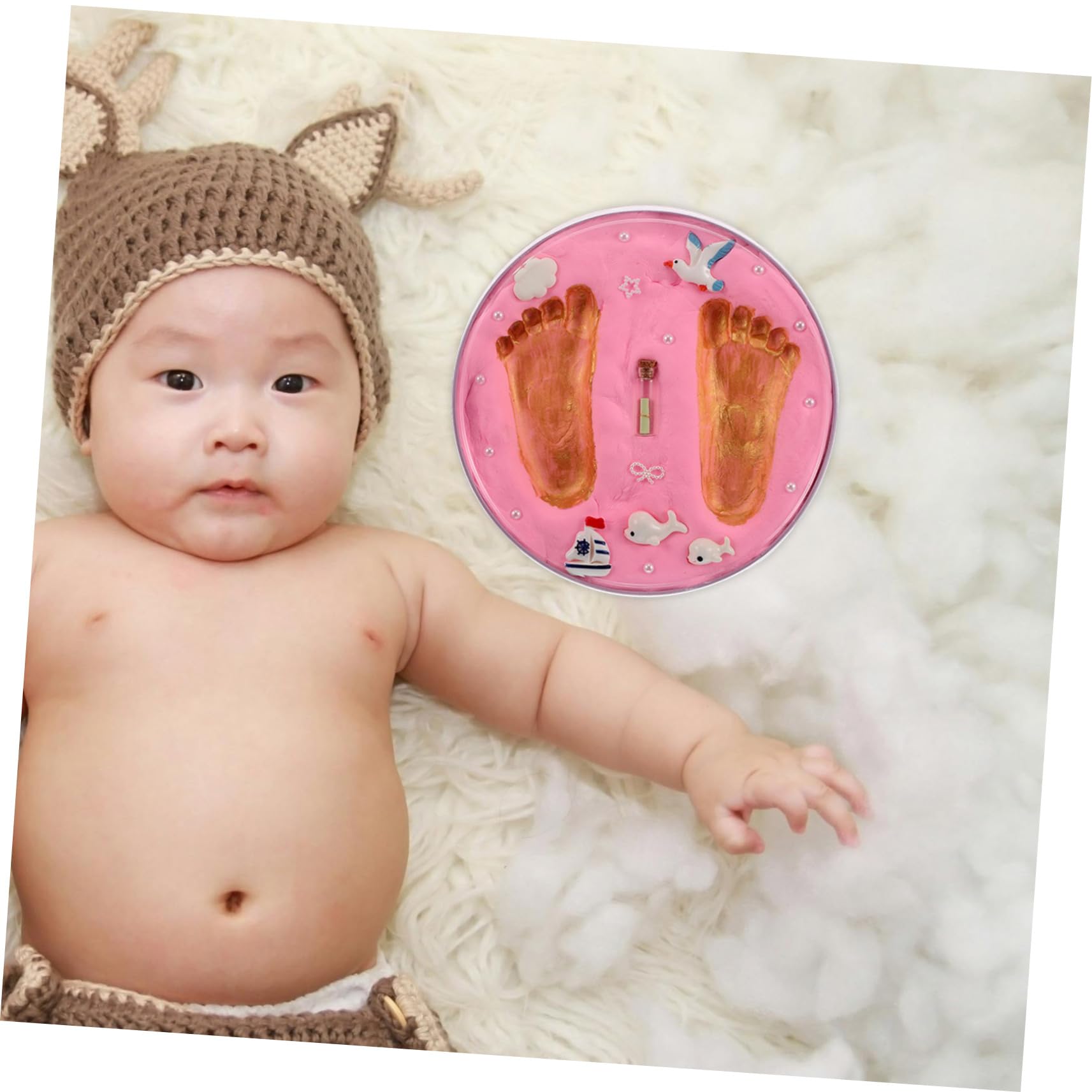 Toddmomy Kit de Huellas de Manos para Ñiño Recién Nacido, Marco de Recuerdo Rosa, Impresión Clara y Duradera, Adecuado para Baby Shower y 100 Días