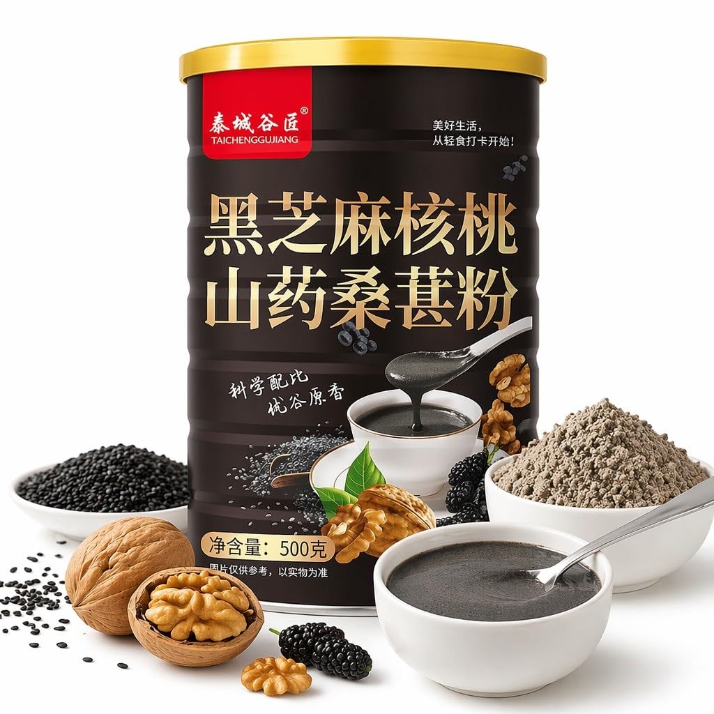 Polvere Di Gelso E Igname Noci Sesamo Nero Da 500 G, Sostitutiva Istantanea Del Pasto For La Colazione In Lattina