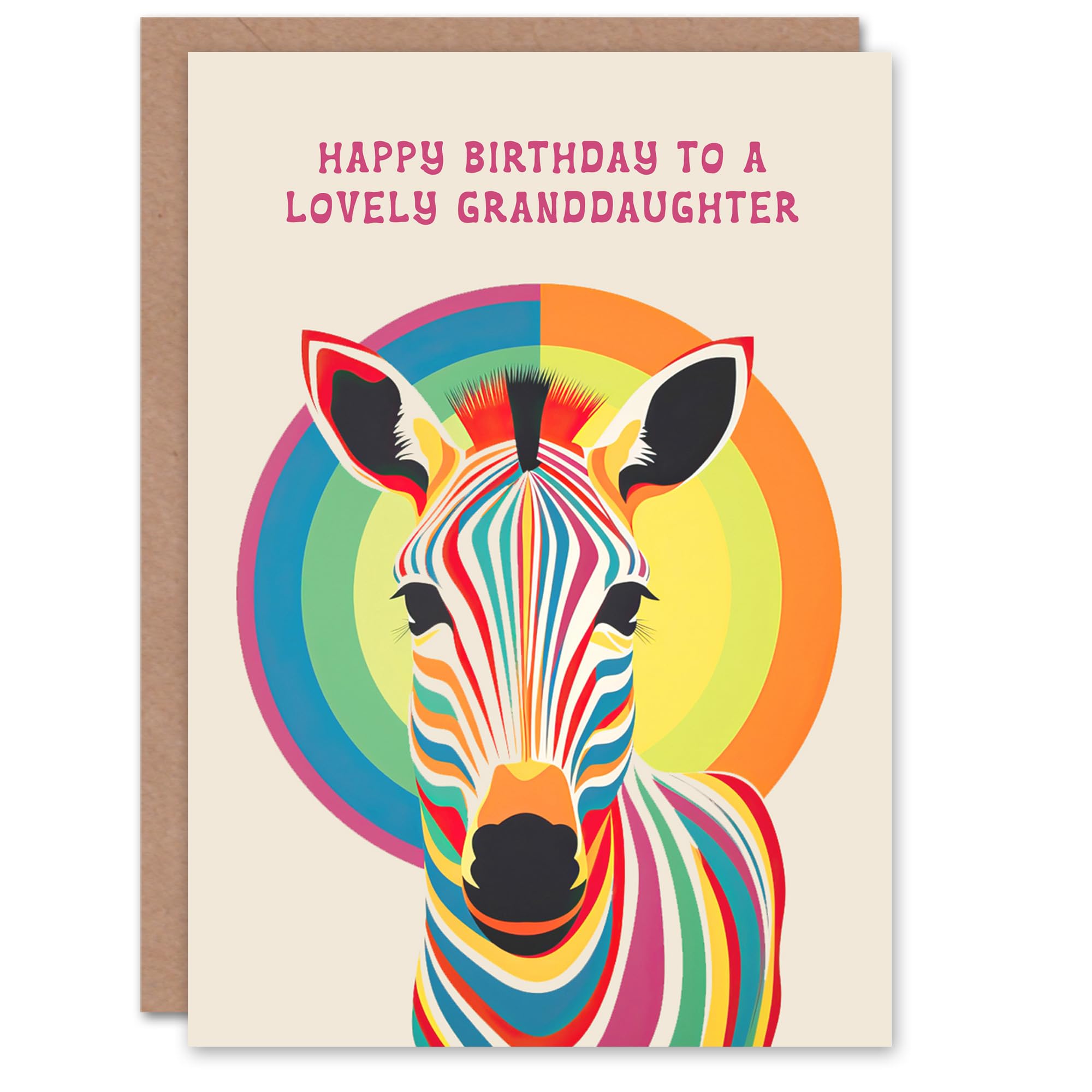 Artery8 Granddaughter Happy Birthday Card Fun Rainbow Zebra Stripes Bauhaus Bright Funky For Her Greeting Card