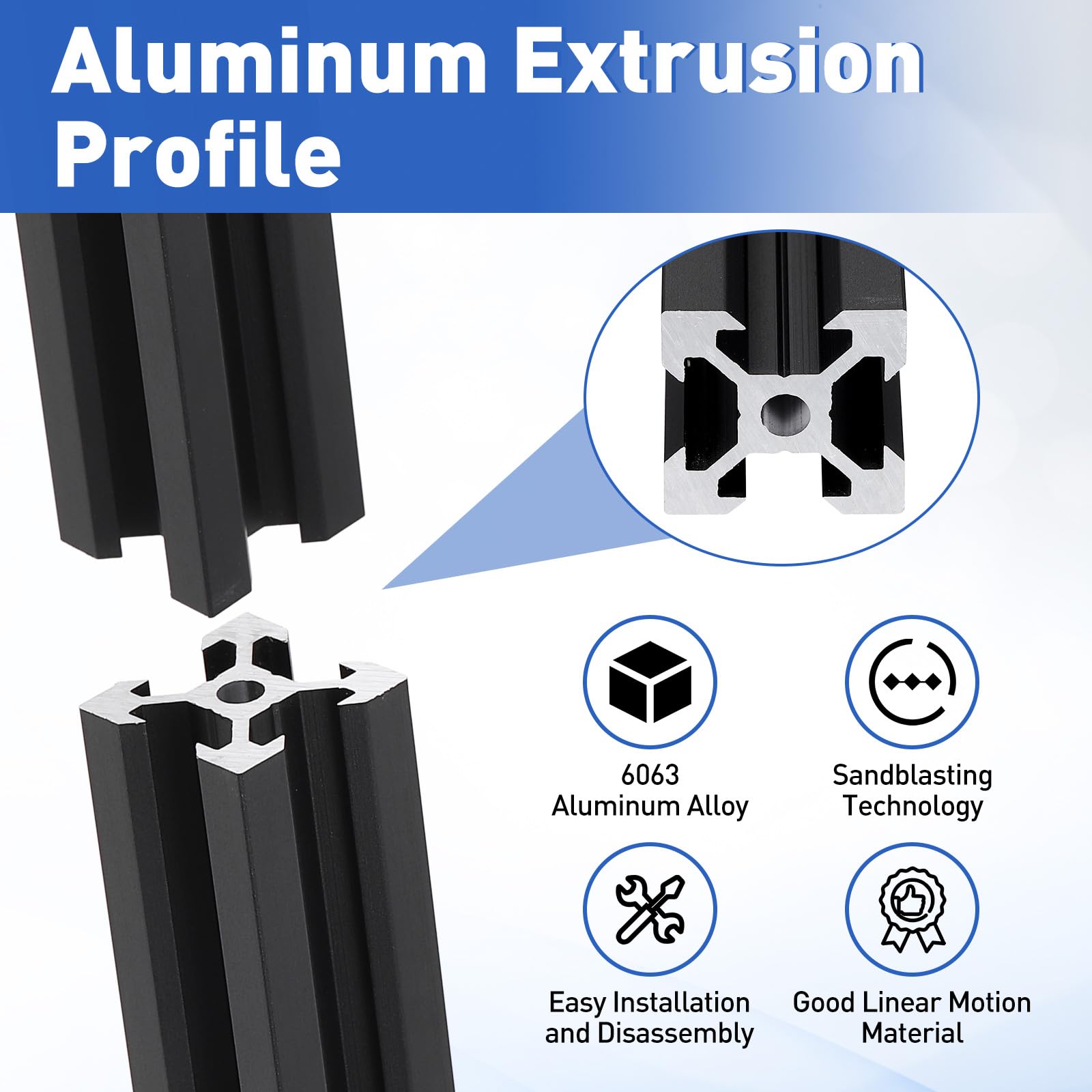 QUARKZMAN Perfil De Aluminio Extruido 2020 Ranura V 450mm, Carril Lineal Anodizado Para Impresora 3D, CNC, Guía Lineal, Negro