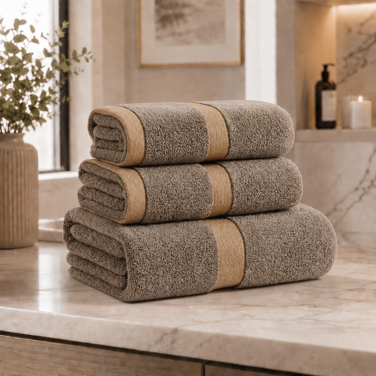 Juego de toallas absorbentes de algodón gris para transformar su baño en un espacio de confort