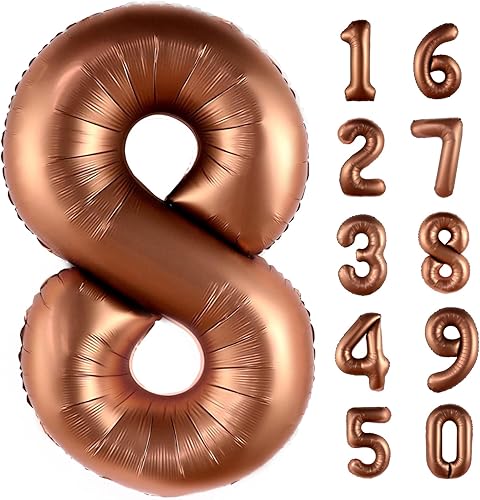Globo gigante de 40 pulgadas, color marrón café con el número 8, globos de aluminio de Mylar con helio para fiestas de cumpleaños, decoraciones de